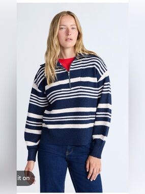 Free assembly Striped Half-Zip Navy and Cream Sweater nautical XS